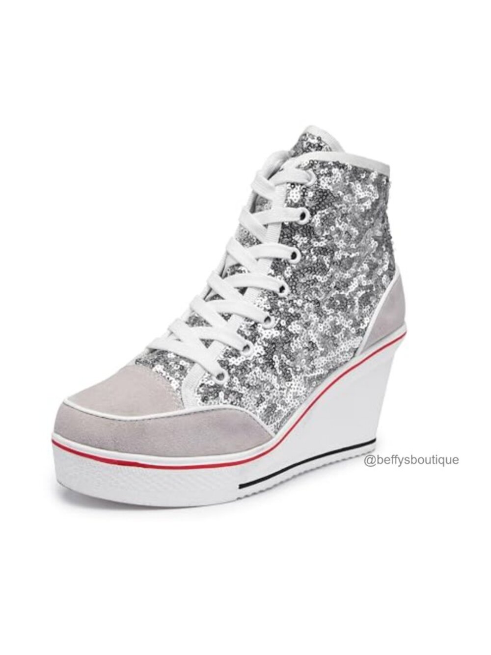 Women's Canvas High-Heeled Bling Shoes Casual Sparkling Platform Wedges